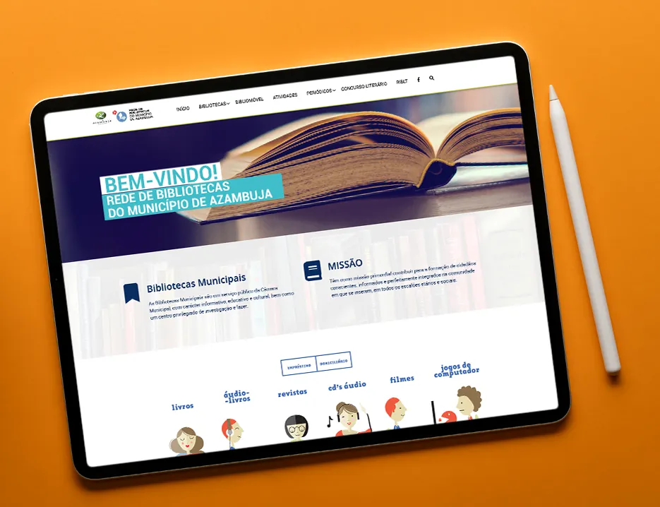 Site da Rede de Bibliotecas do Município de Azambuja num tablet